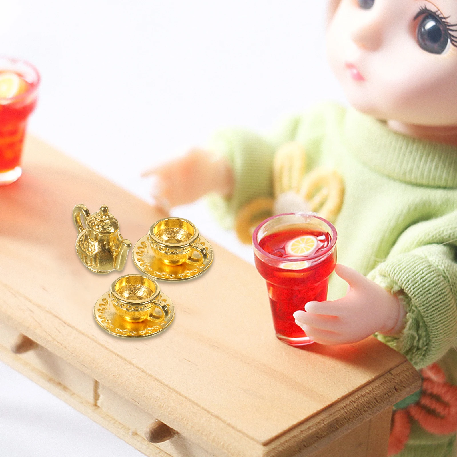 1 ensemble de mini-théière, théière miniature en métal, théière simulée avec tasse à thé pour la décoration de la cuisine, du bureau, de la maison, du bureau, vintage