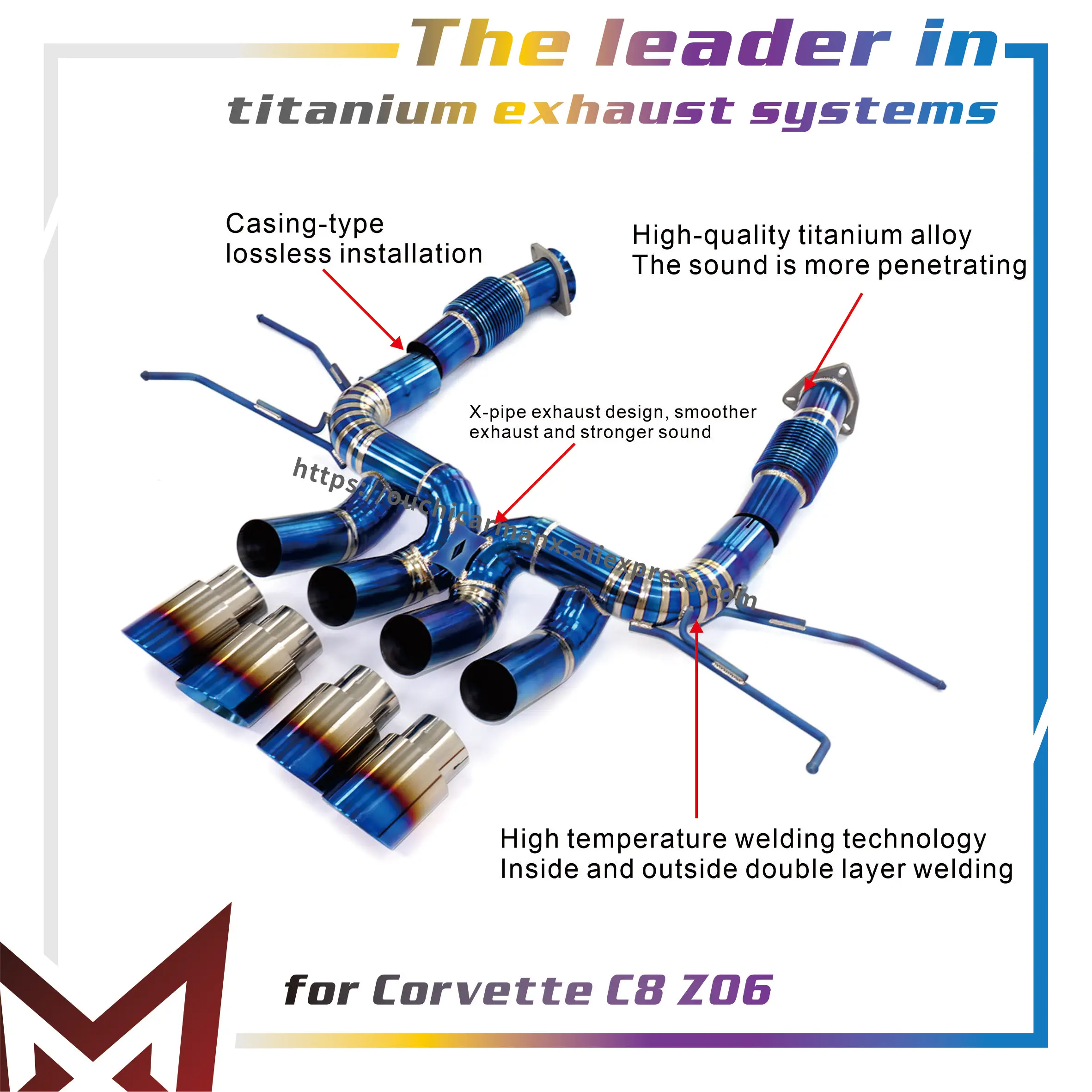 

MANX Exhaust Catback for Corvette C8 Z06 Titanium Straight-through exhaust Lossless installation Baked blue New Products