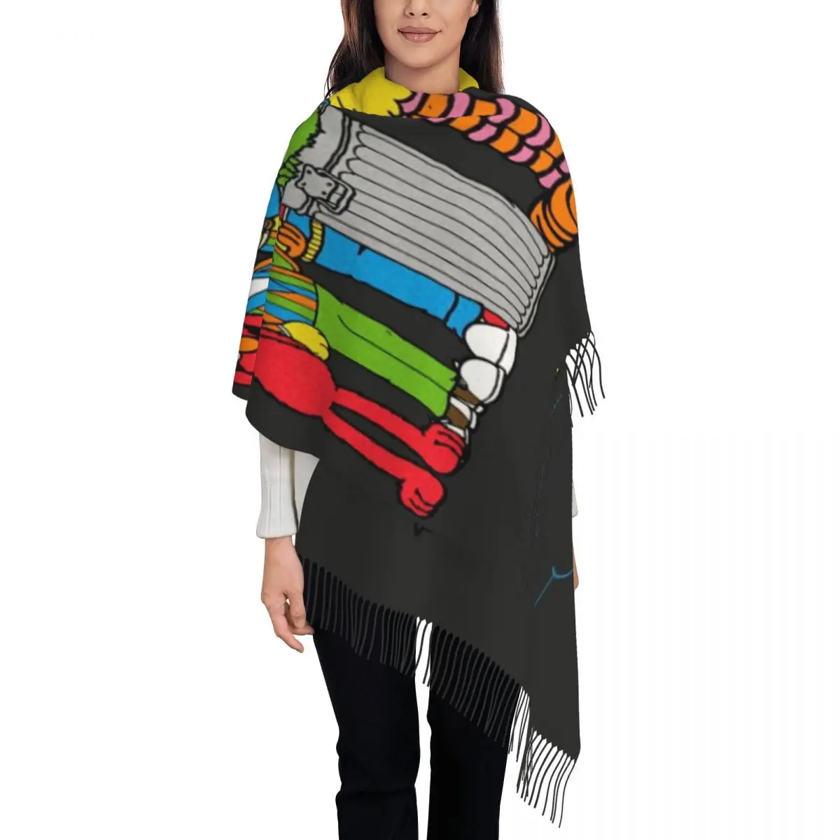 

Стильный стильный шарф с кисточками для телевизионных программ Cookie Monster на заказ, женские зимние теплые шаль, женские шарфы