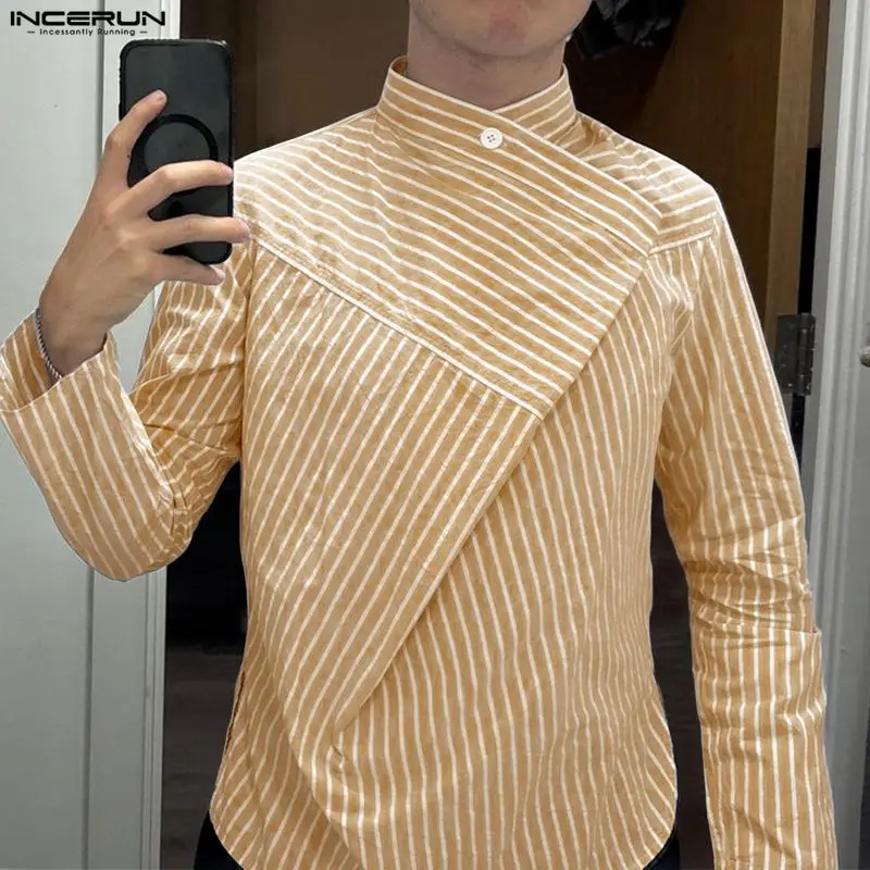 INCERUN Men's Striped Shirts Long Sleeve Oversize Streetwear Menswear Clothing Tops 2026 Fashion Casual Shirts For Man Camisa