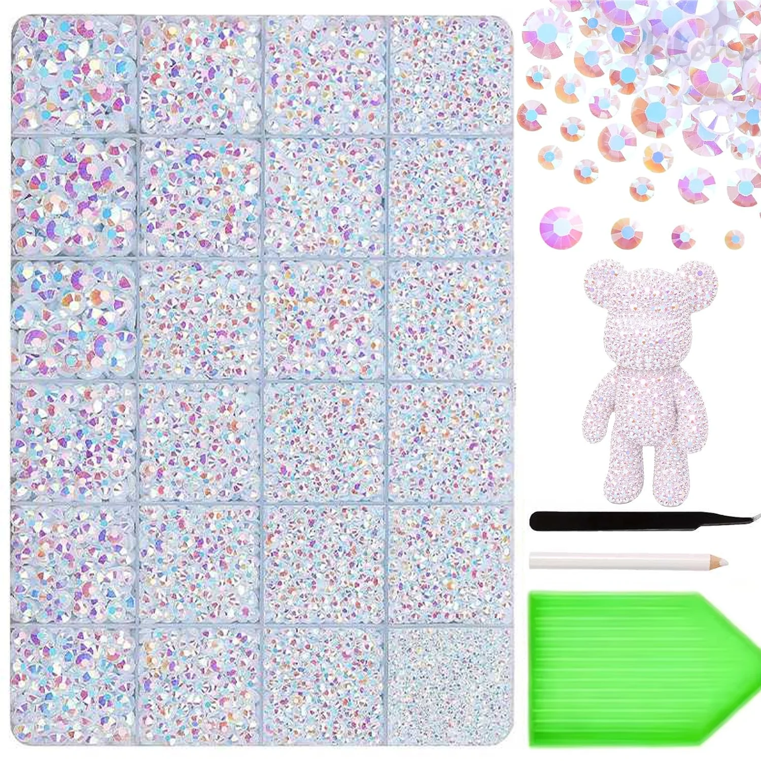 2-5mm Multiple Sizes White AB Flatback Resin Rhinestones for Bedazzling, Bedazzler Kit, for Crafting Clothes Art Nail Art Craft