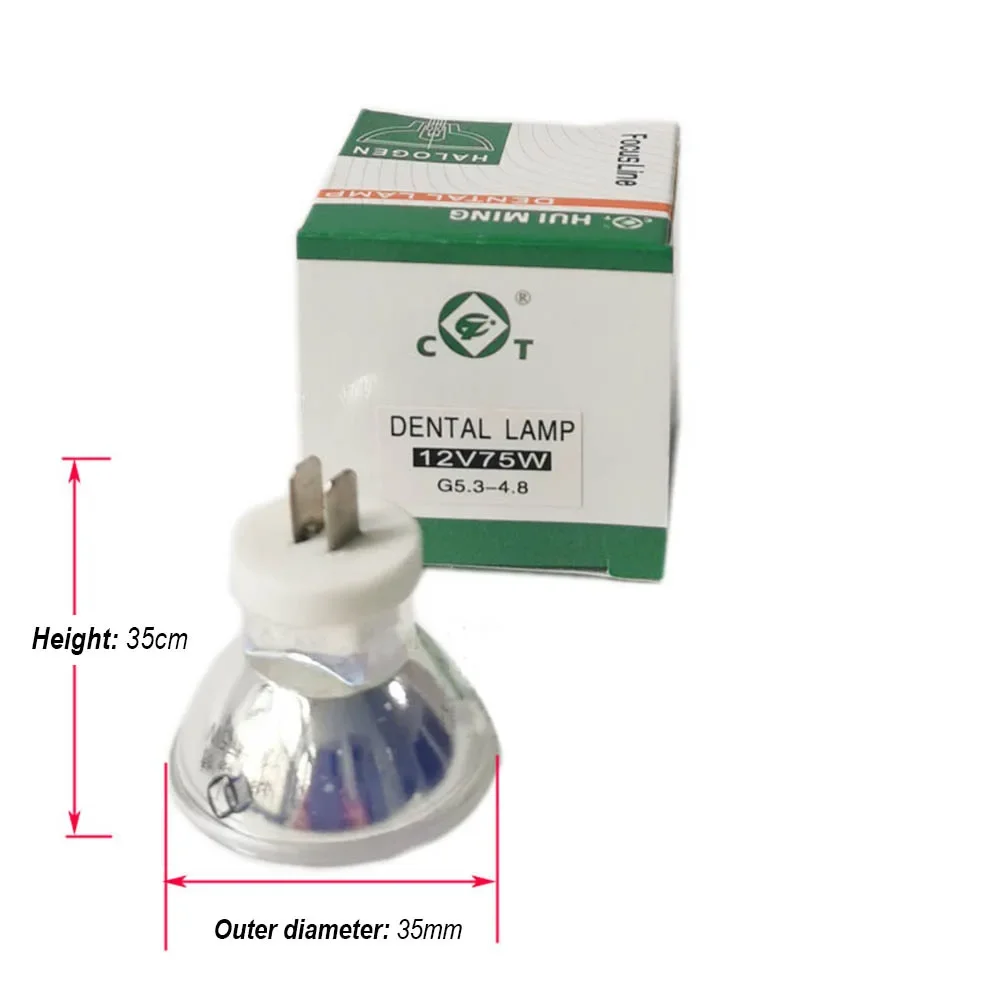 2Pcs Dental Lab Chair Halogen Bulb Round Flat Plug Socket Cup Surgical Curing Lamp Dentistry Table Cold Light Source DC12V 75W