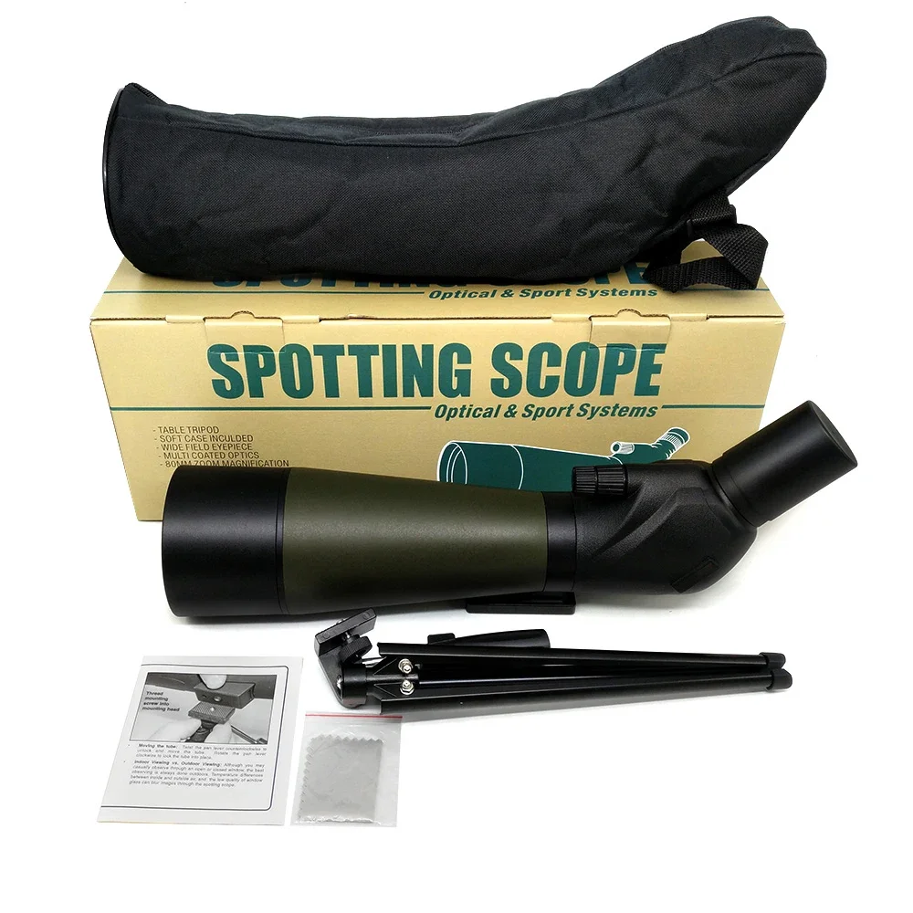 High Definition Hunting Spotting Scope 20-60 with Zoom Fully Multi-Coated Optical Glass Lens BAK4 Prism with Tripod