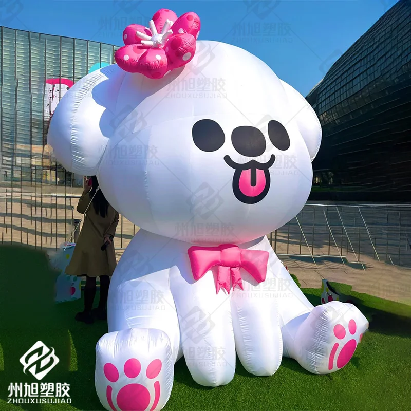 Inflatable white dog air model wearing pink flowers cute ride dog shopping mall outdoor decoration props