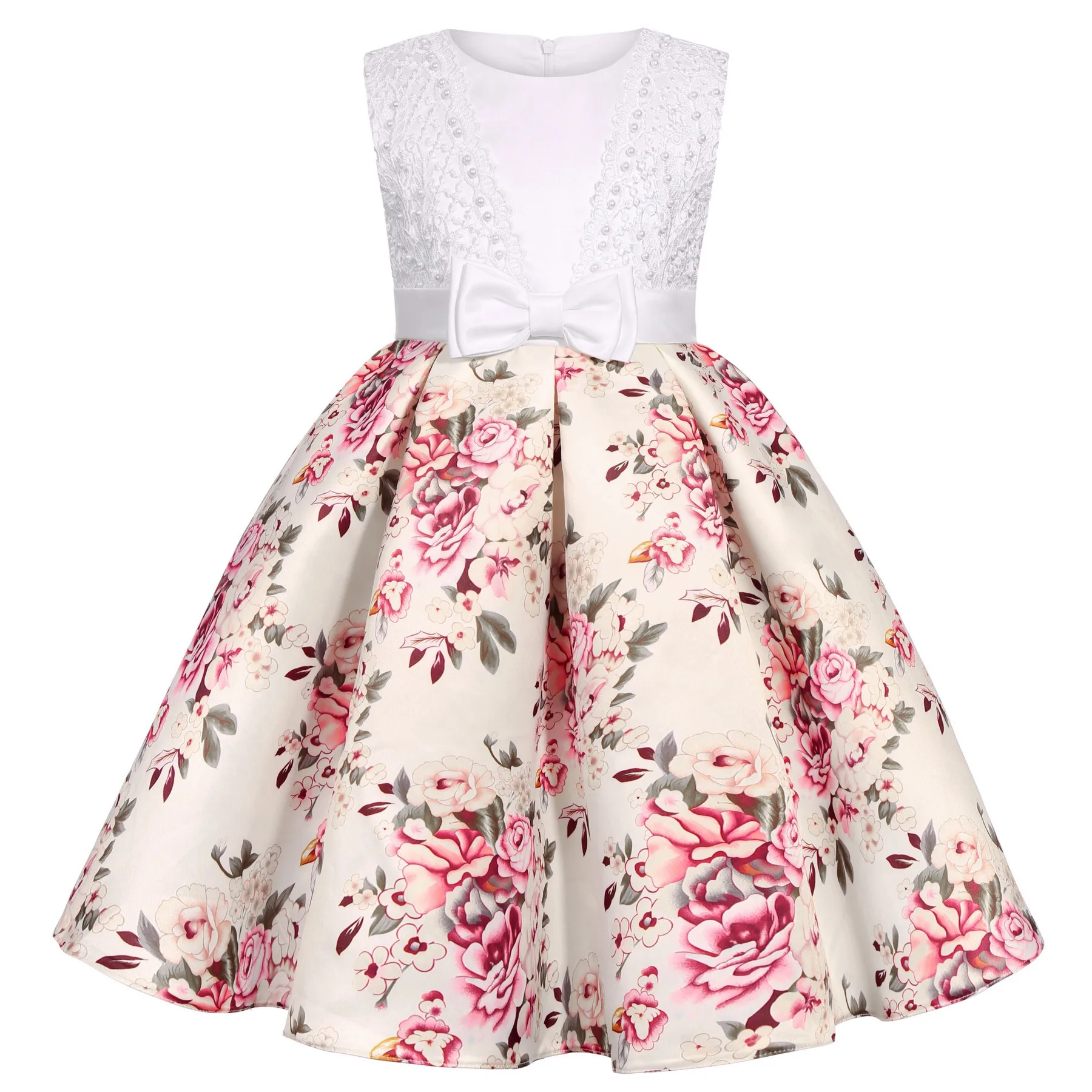

Flower Girls Princess Dress Sleeveless 2025 Fashion Prints Girls Dress Piano Performance Evening Gowns 2-10 Years Kids Clothes