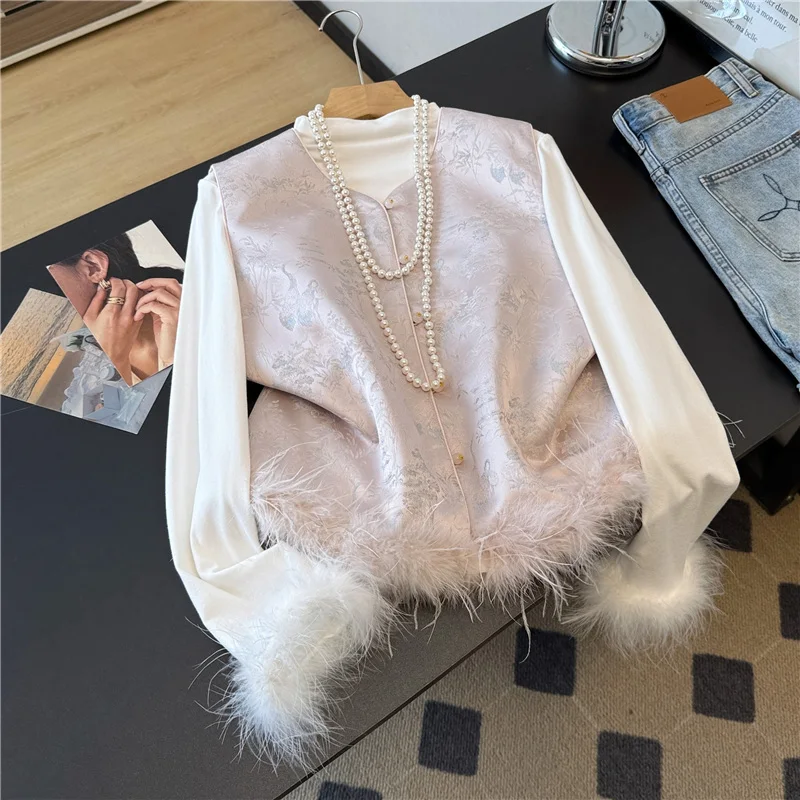 

Теплый женский комплект из двух предметов: жилет и топ с длинными рукавами, осенне-зимний, новый, для повседневной носки, утепленный, в художественном стиле