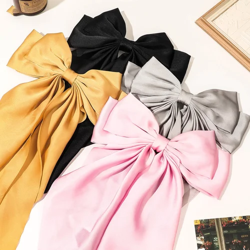 Pasadores de lazo elegantes para mujer, horquilla con cola de caballo con temperamento, Clip para el cabello para niñas, cinta grande negra y roja, accesorios para el cabello a la moda