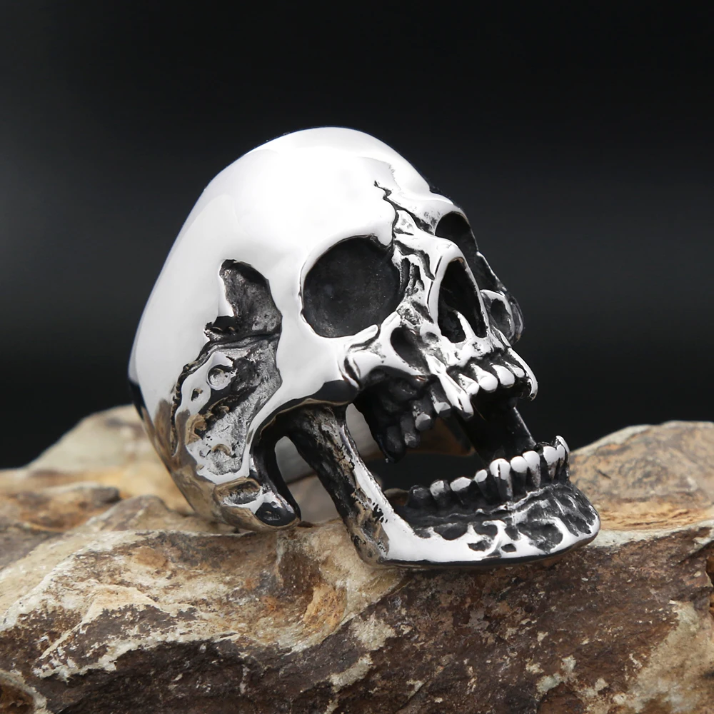 Gothic Punk Stainless Steel Skull Rings for Men Women Heavy Metal Motorcycle Biker Jewelry Halloween Party Jewelry Accessories