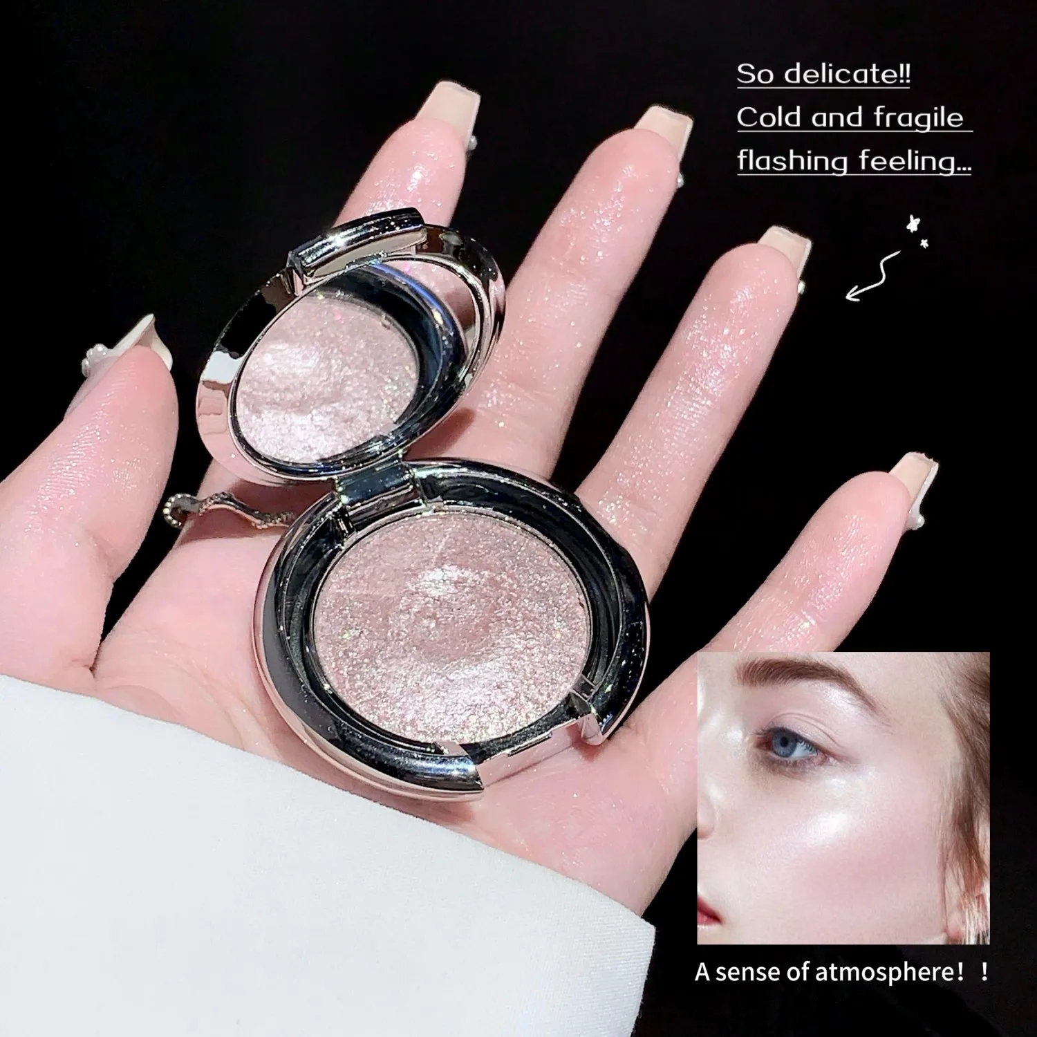 SHAQINUO 3 สี Pearlescent Flashy Face Contour Powder Compact พร้อม Fine Shimmer Highlighter Cream Powder Compact