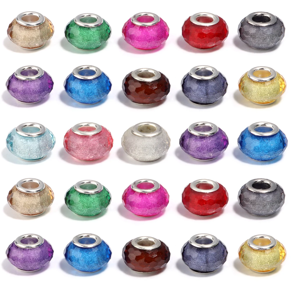 20pcs/lot Resin Faceted Beads 14mm Color Large Hole Spacer Bead for Jewelry Making DIY Bracelet Necklace Charms Accessories
