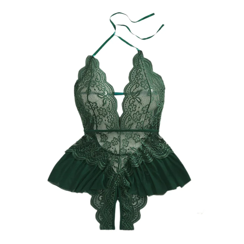 Lencería Sexy de Encaje para Mujer, Talla Grande, Erótica, sin Entrepierna, Body con Escote Profundo en V, Pijama Transparente, Disfraz Exótico con Espalda Descubierta