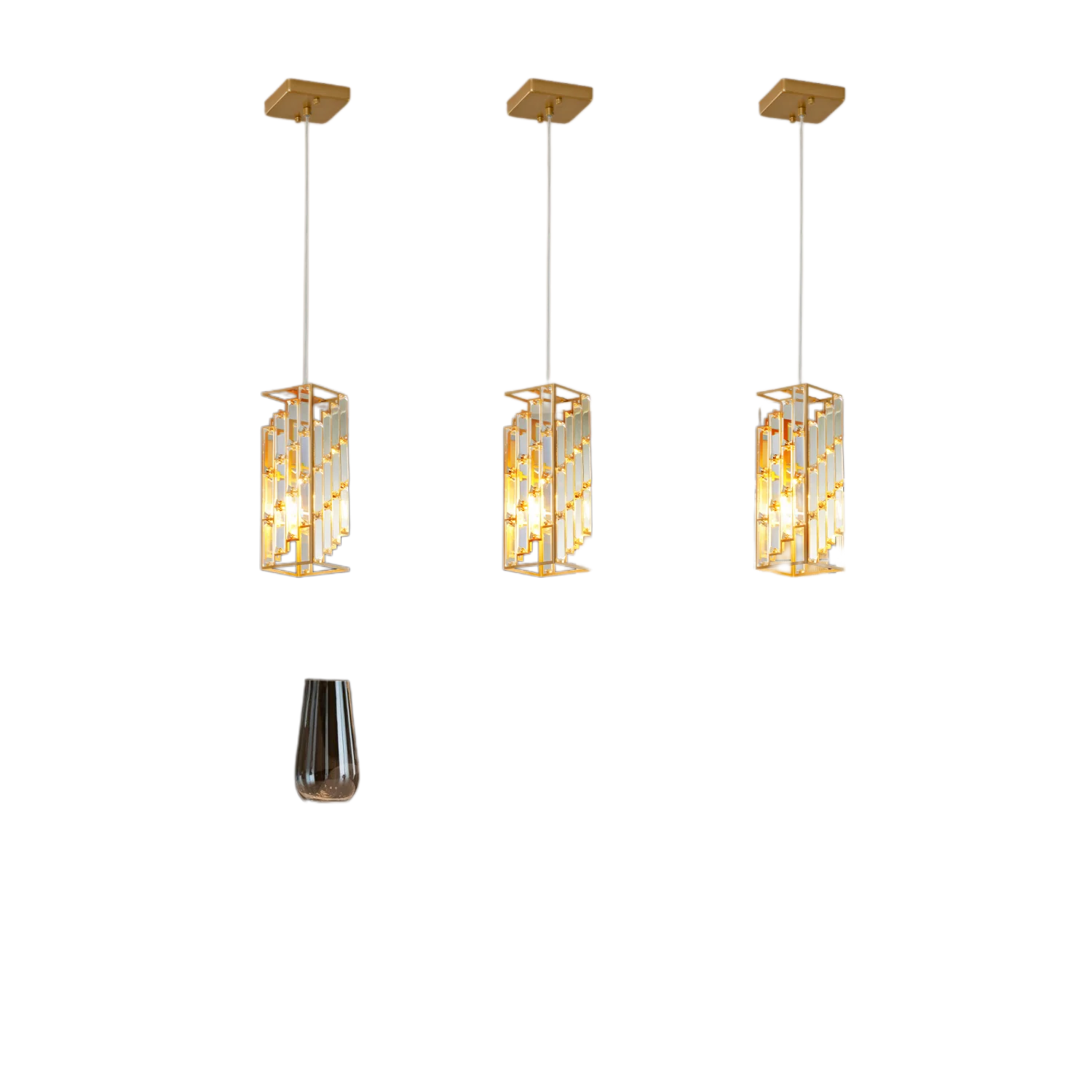 

3-Pack Modern Crystal Pendant Lights, Adjustable Hanging Ceiling Lamps with Crystal Prism Design for Dining Room, Kitchen Island