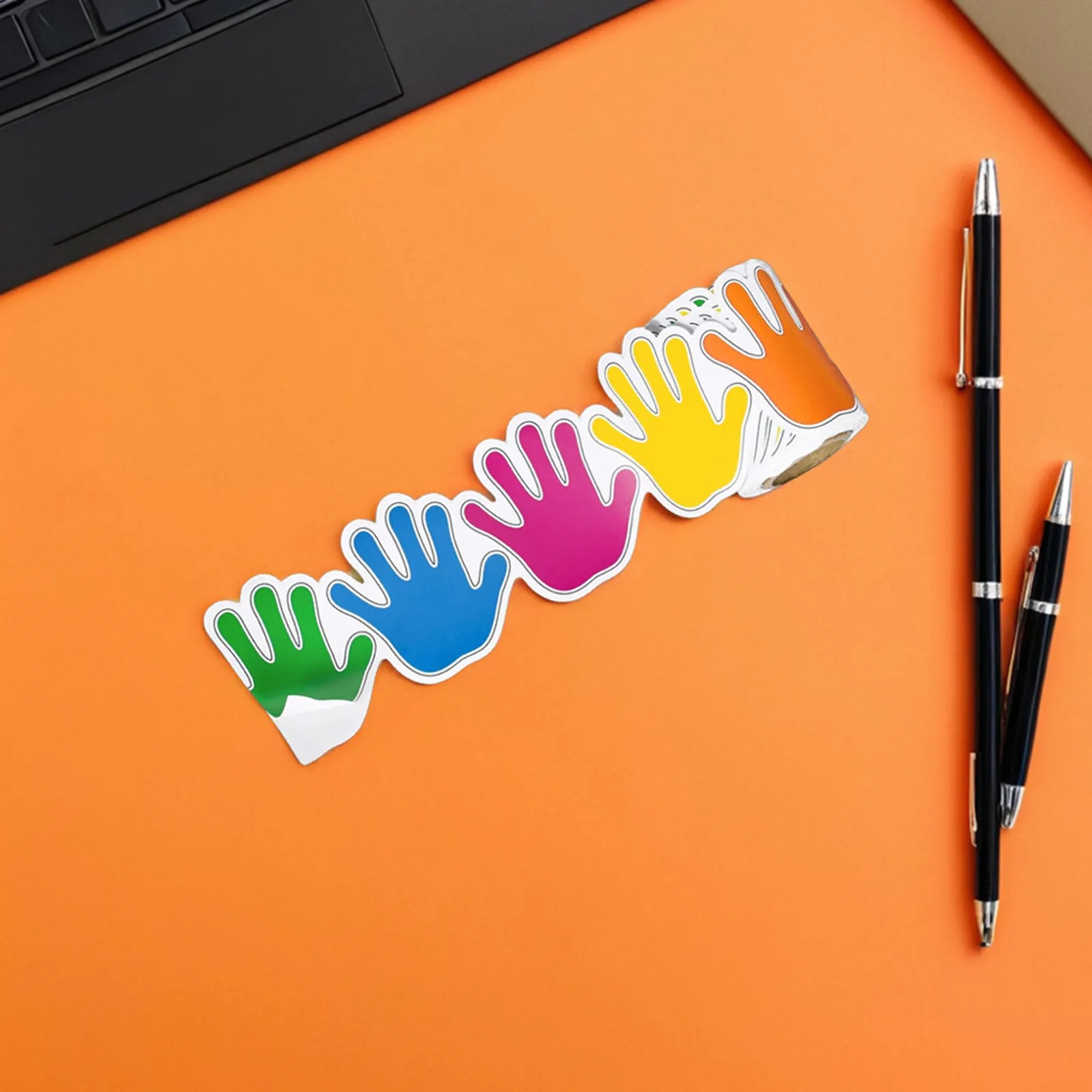 1 Roll Colorful Handprint Bulletin Board Borders Decorative Adhesive Border Trim Sticker Easy Apply Classroom Birthday