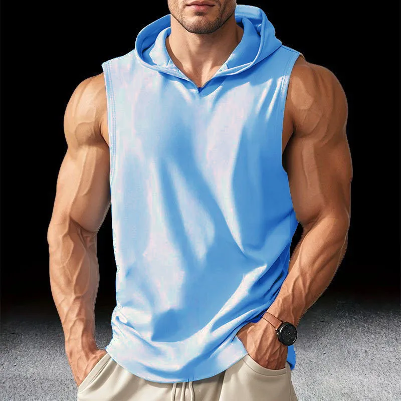 Gym Solid Color 2024 Brand New Men's Tank Tops Vest Sleeveless Tees For Male Hooded Man Vests Tops Hip Hop Men Tank Top T shirt image 6