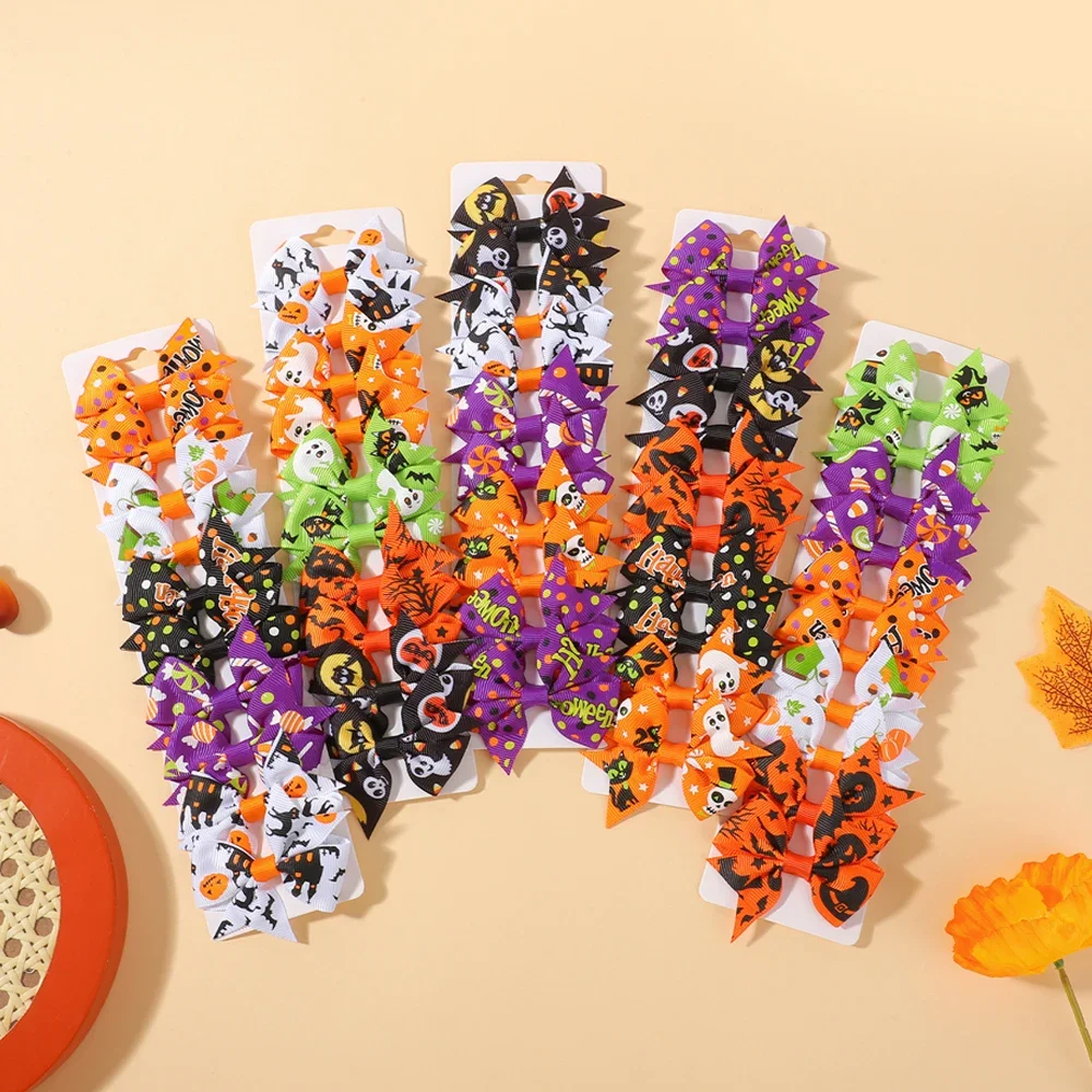 

10Pcs/Set Halloween Bows Hair Clips for Baby Girl Ornament Pumpkin Bat Hairpin Party Decoration Headdress Kids Hair Accessories