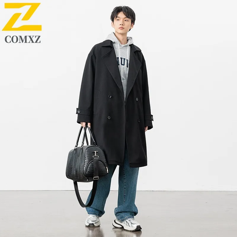 سترة رجالي فاخرة على الطراز الكوري الحضري من COMXZ معطف خندق خفيف الوزن مزدوج الصدر مقاوم للرياح ملابس الخريف والشتاء #5