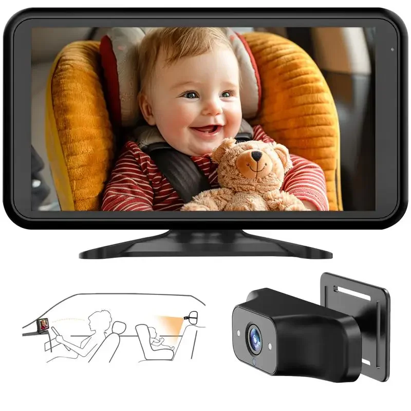 

Car Backeat Camera 1080p HD 4.5'' HD with IR Night Vision View Rear Facing Seat Safety Car Mirror Monitor with 3X Zoom Monitor