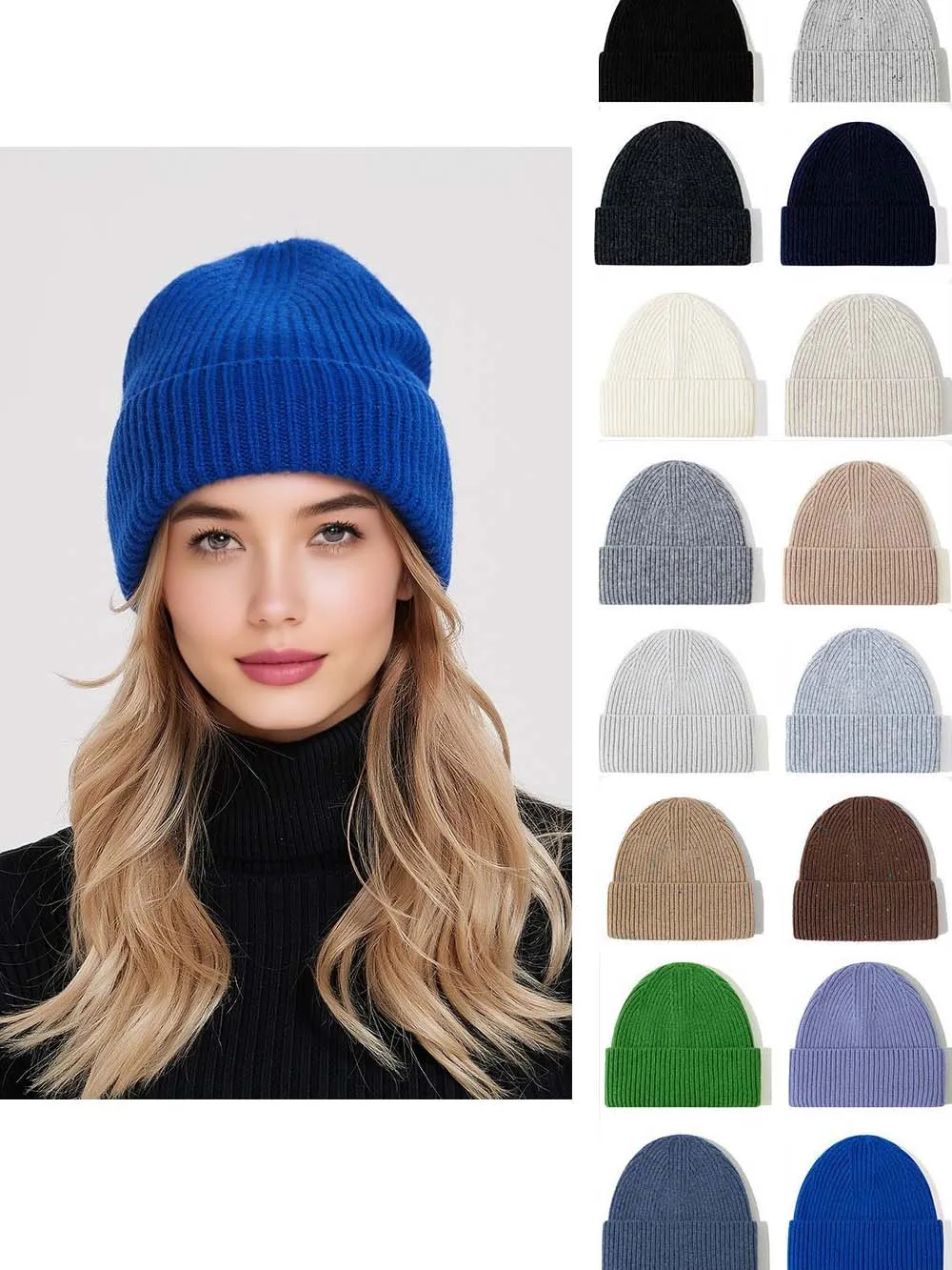 Wool Beanies Women Knitted Cap Hat Men Winter Warm Bonnet