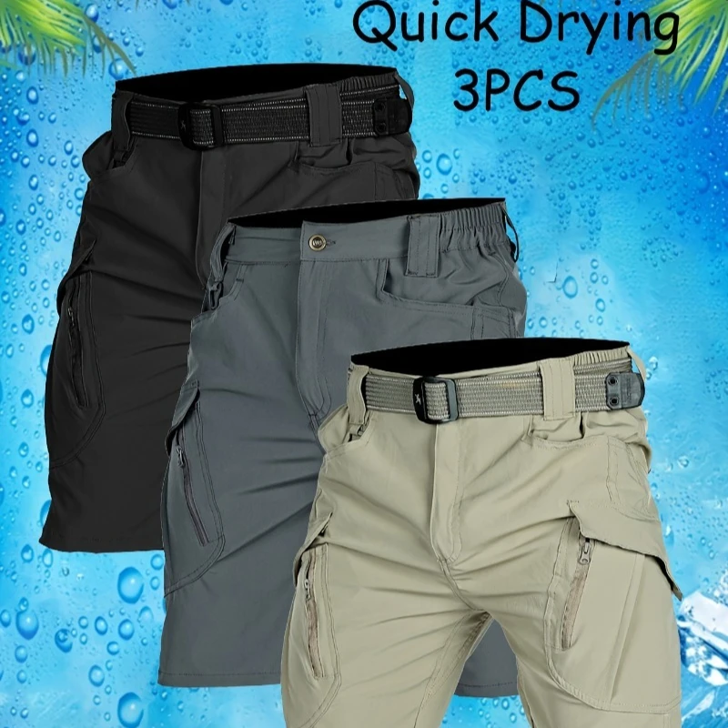 

Новый комплект из 3 предметов: летние мужские тактические шорты для активного отдыха, легкие дышащие рабочие брюки с множеством карманов, шорты для фитнеса и тренировок