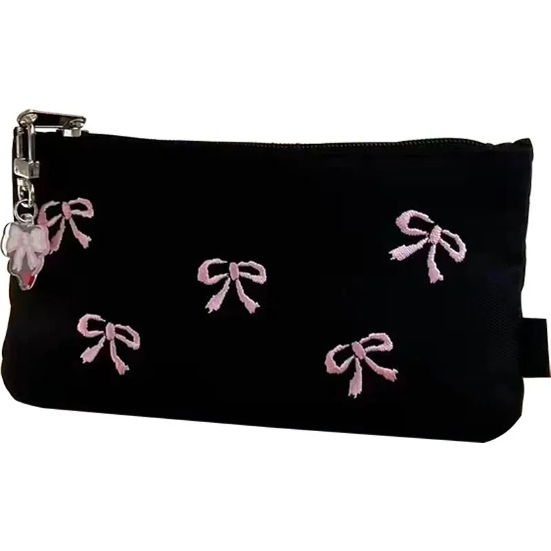Japanische Stifttasche im Ins-Stil, Make-up-Pinsel-Aufbewahrungstasche, 19x10cm, mit Schleifenstickerei, hochwertige tragbare Stifttasche für Mädchen und Studentinnen