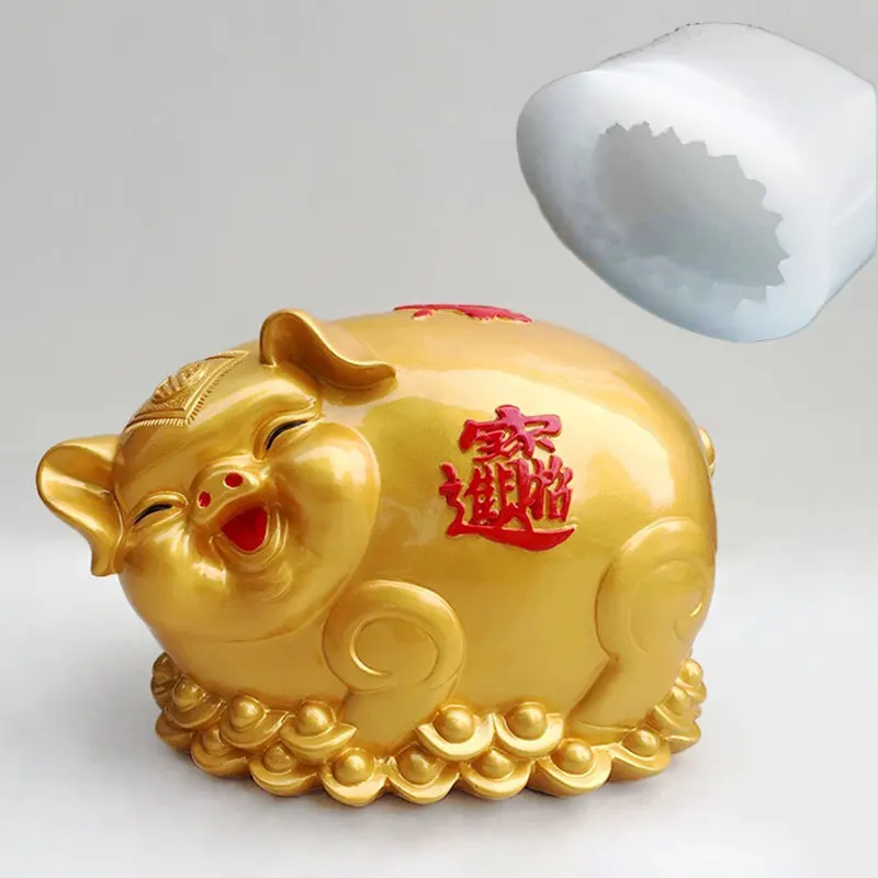 Lucky Pig Ornament Silicone Mold 3D Cute Animal Wealth Pig Gypsum Resin Concrete Candle Soap Crafts Clay Mould DIY