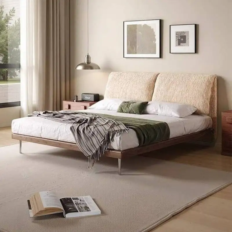 

Beige Decoration Double Bed Design Minimalist Japanese Modern Double Bed King Size Wooden Cama Matrimonial Furniture For Home