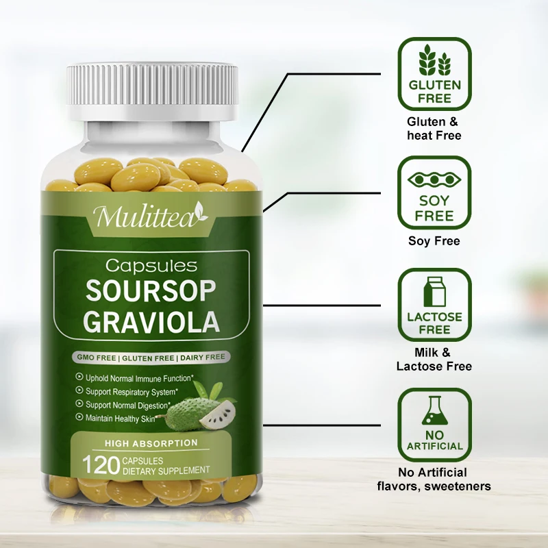 Mulittea Natural Plant Extract Soursop Graviola Capsules Immune Enhancement Promote Digestion & Cellular Health