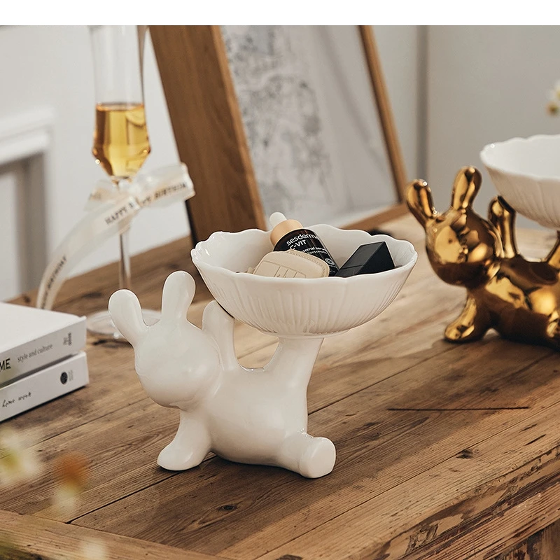 Rabbit Shape Decorative Ceramic Plate Fruit Bowl Candy Jars Desktop Organizer Box Jewelry Containers Storage Jar Cake Stand