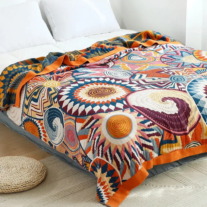 

Textile City Simple Gauze Cotton Towel Blanket Colorful World Pattern Summer Air Conditioner Nap Blanket Double Quilt 250x230cm