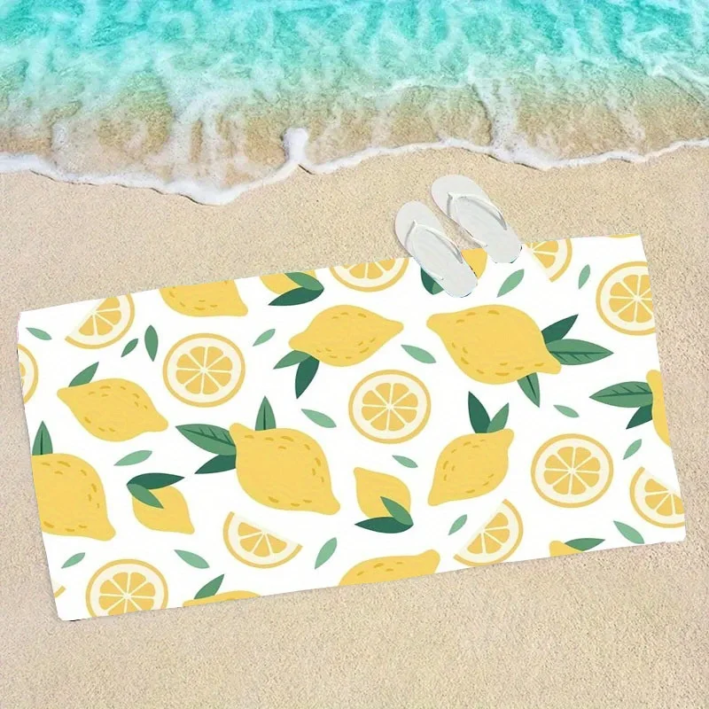1pc Microfiber Lemon Pattern Beach Towel - Polyester Fabric, Machine Washable, Suitable for Travel, Swimming, Pool Towel