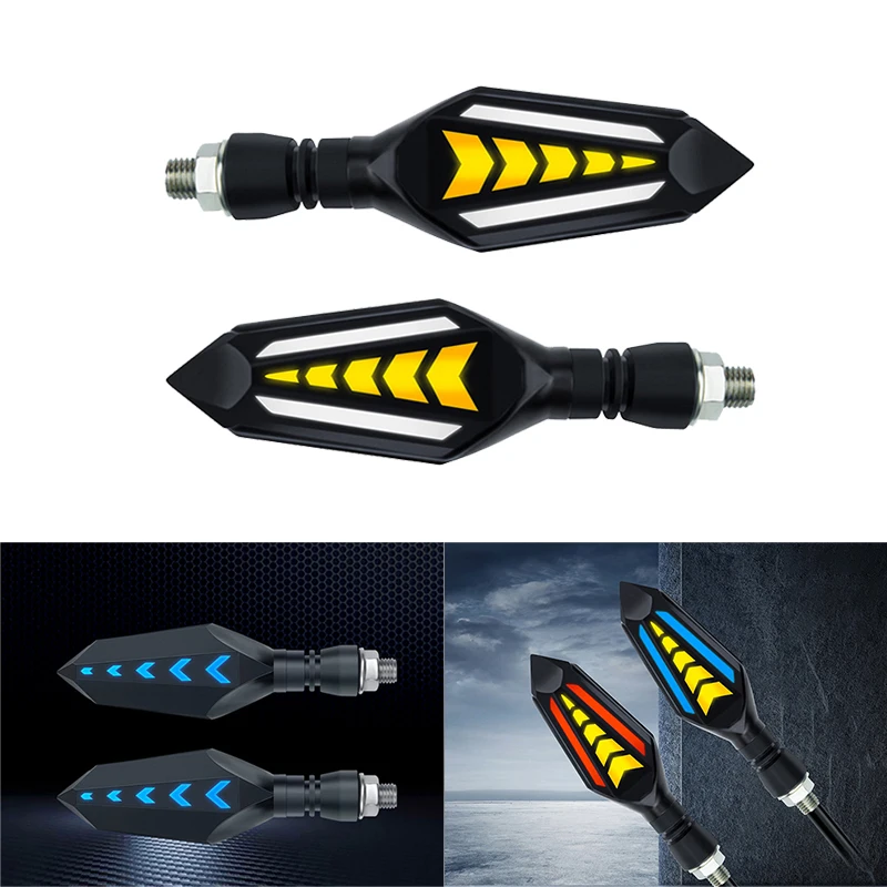1pair LED Motorcycle Turn Signals Light Double-Sided Arrow Flowing Water Blinker Light Motor LED Front Rear Indicators Light