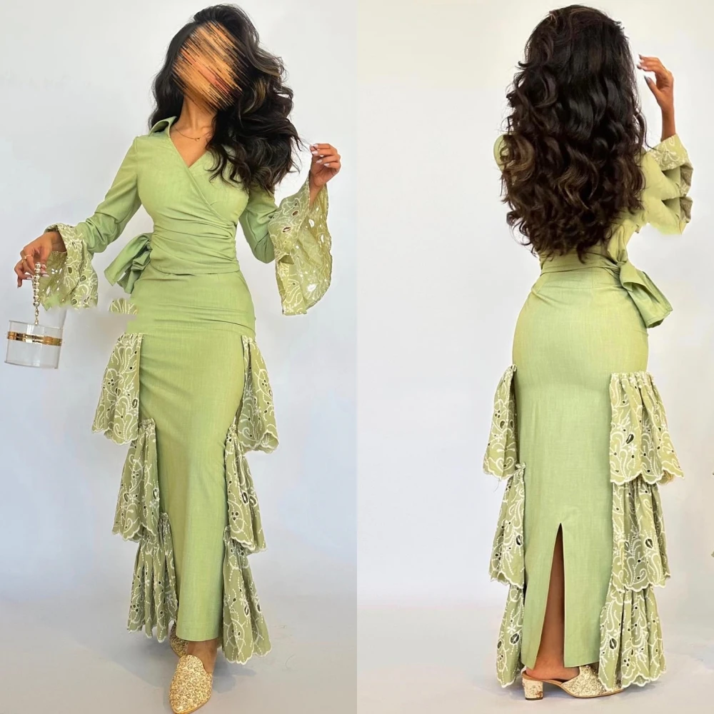 Customized    Saudi Arabia Jersey Pleat Ruffle A-line V-neck Bespoke Occasion Gown Midi es  