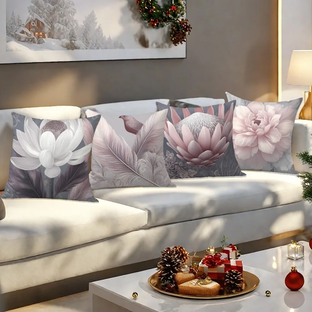 

Элегантная наволочка с румянами и цветочным принтом — мягкая подушка с узором Protea и пиона для минималистичного домашнего декора