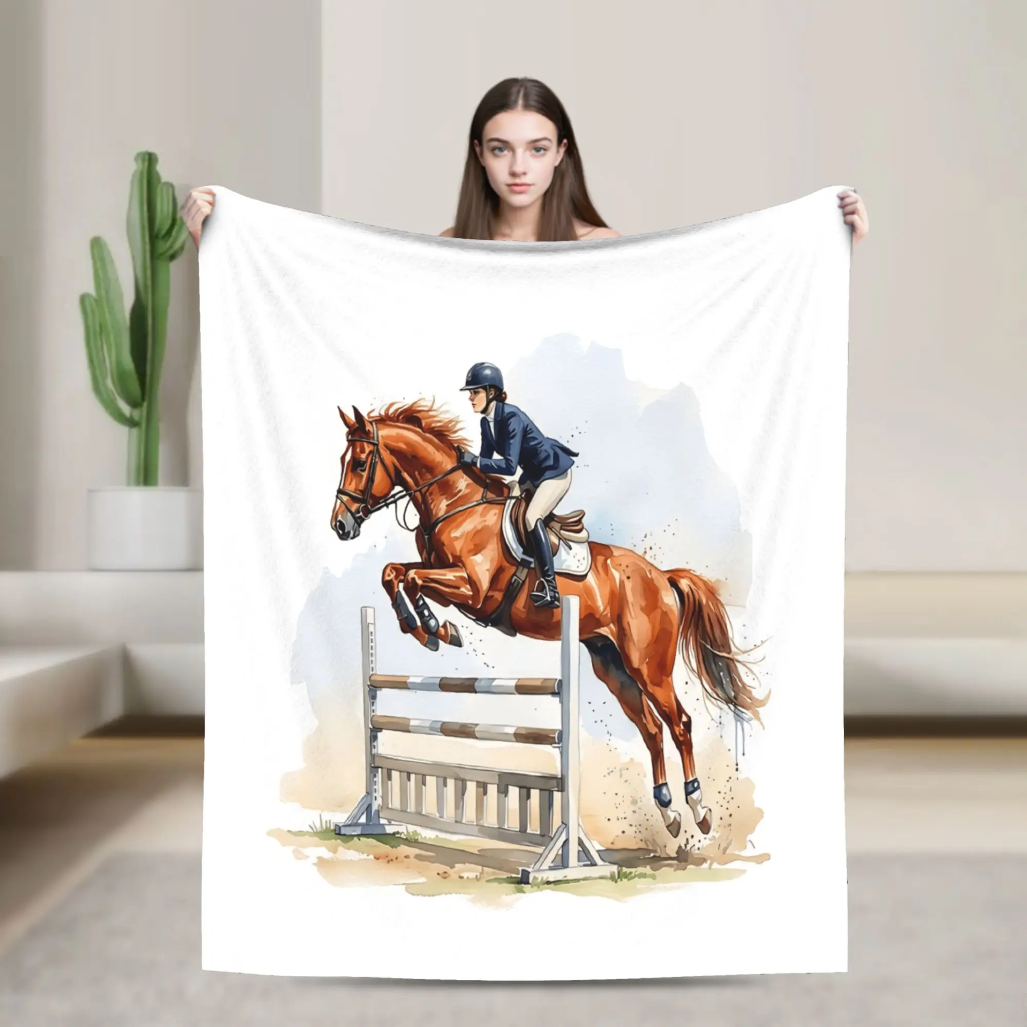 Equestrian Blankets Adults  Flannel Throw Blanket For Living Room Warm Comfy Custom Quality Bedspread Present