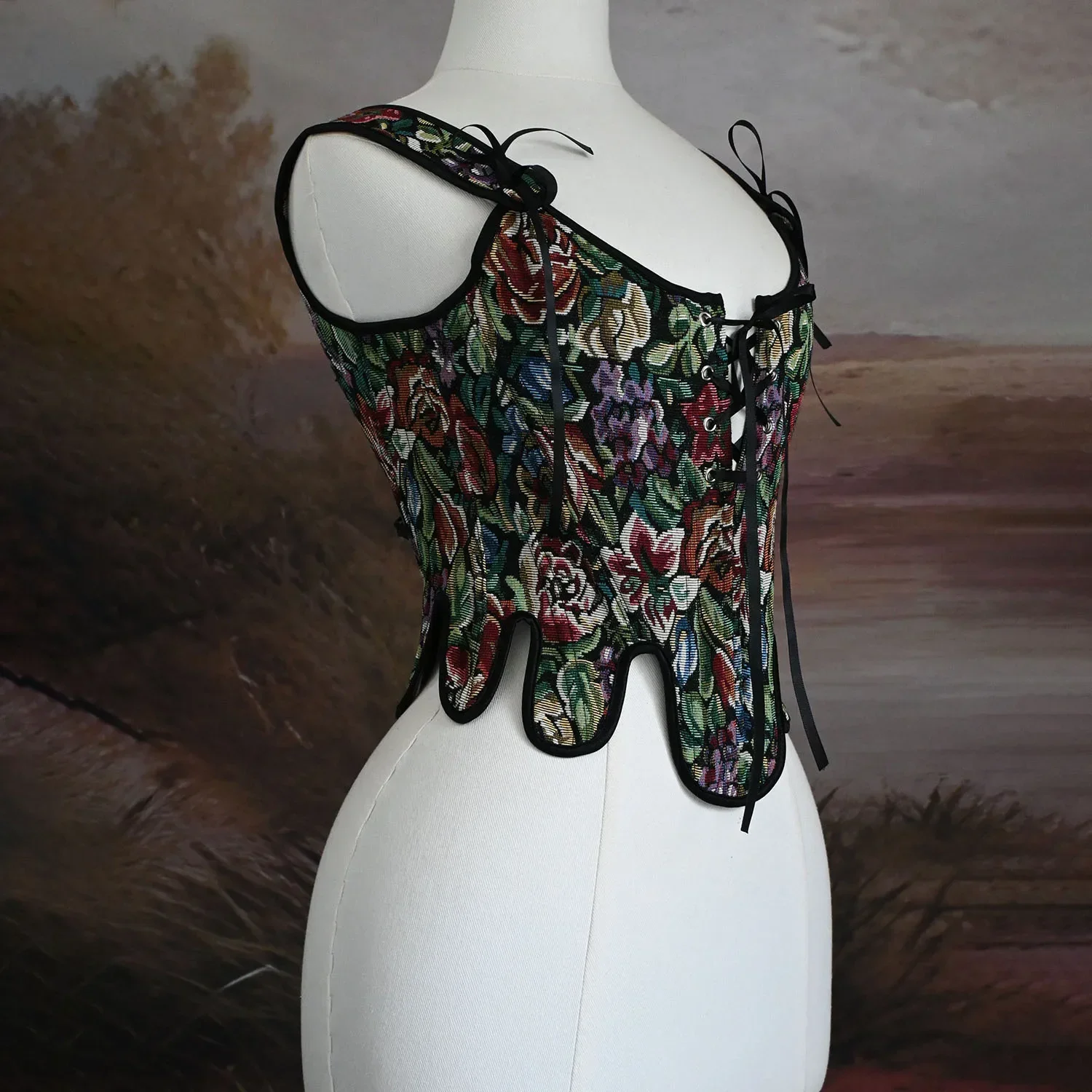 

Yarn-dyed Terylene Jacquard Renaissance Corsets Vest Camisole Bustiers Tie Lace-up Back Slim Boned Tank Tops Vintage