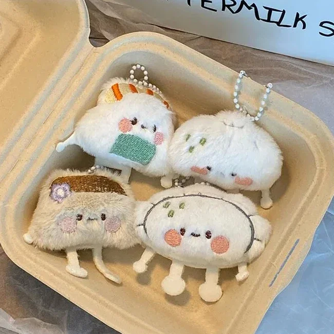 Japanese Cute Staple Food Faces Keychains for Girl New Students Bag Plush Pendant Keyrings Fashion Lovely Cartoon Gift Key Chain