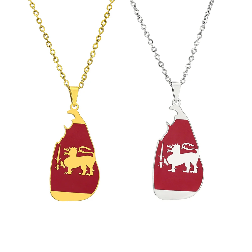 Sri Lanka Lion Map Flag Pendant Necklace Country Maps Jewelry