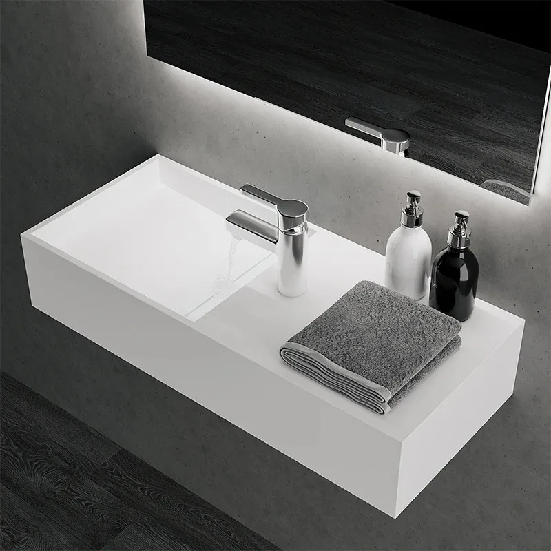 Modern Deluxe Single Hole Rectangular Basin Matte Finish Solid Surface Artificial Stone Household Hotel Sanitary Washbasin