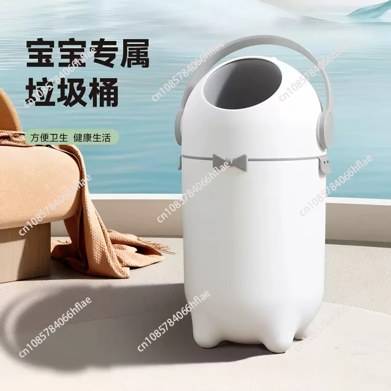 Large Capacity Odor-Proof Nappy Disposal Bin with Quiet Closing Lid, White for Nursery
