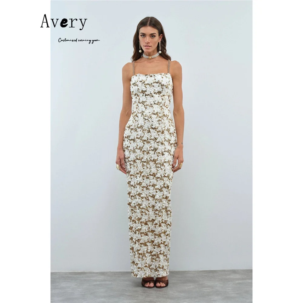 Avery Maßgeschneidertes Fishtail-Kleid mit Spaghetti-Trägern, knöchellang, Spitze, für luxuriöse Partys, Abendkleider, Ballkleider, Gala 2026