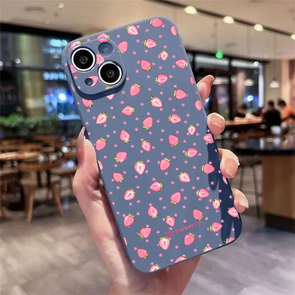 For iPhone 17 16 15 14 13 12 11 Pro Xs Max Air 16e 17e 7 8 6 6s Plus Mini X XR Cute Strawberry Painted Soft Silicone Phone Case view 2