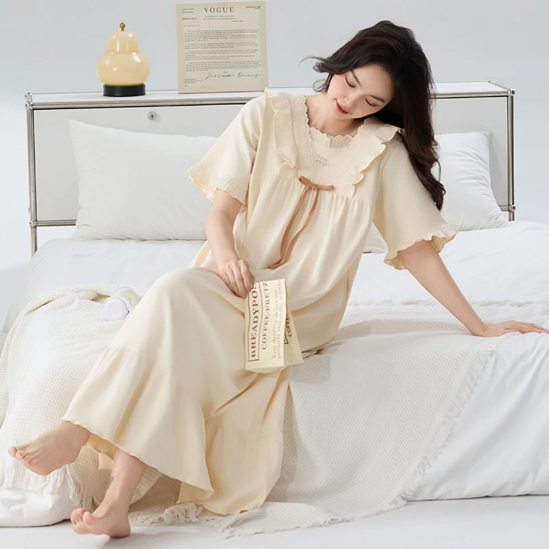 Pure Cotton Nightgown A Summer-Style Short-Sleeved 'S Home Wear For Pregnant Women In Plus Size 200 Pound Fat Mm Pajamas 6