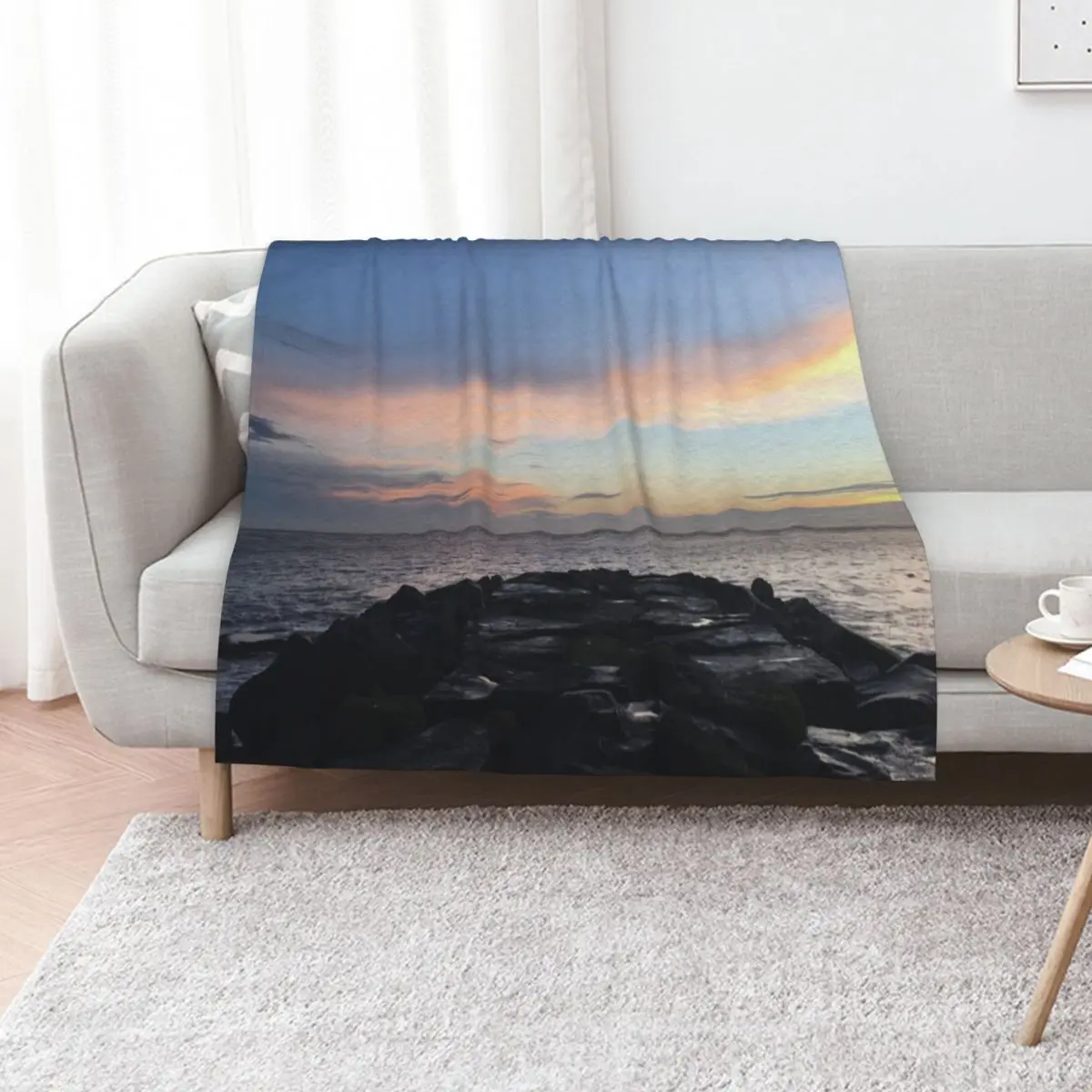 

Sunset over the jetties in Cape May, NJ Throw Blanket Summer Beddings Sleeping Bag Summer Thin Blankets