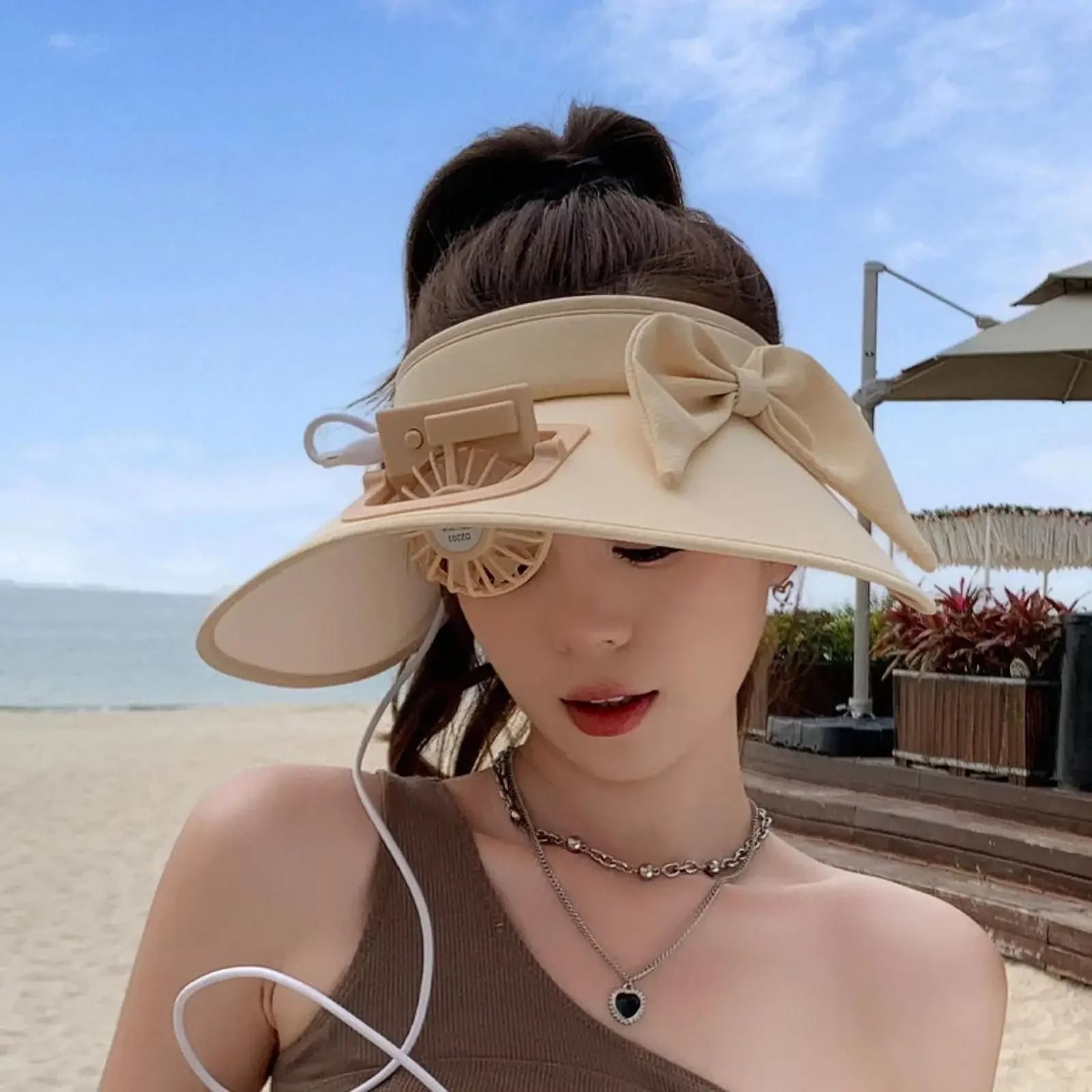 

Breathable Cooling Fan Hat Wide Brim Sun Visor Hat USB Rechargeable Protection Sunhat for Outdoor Fishing Activities Women Hat