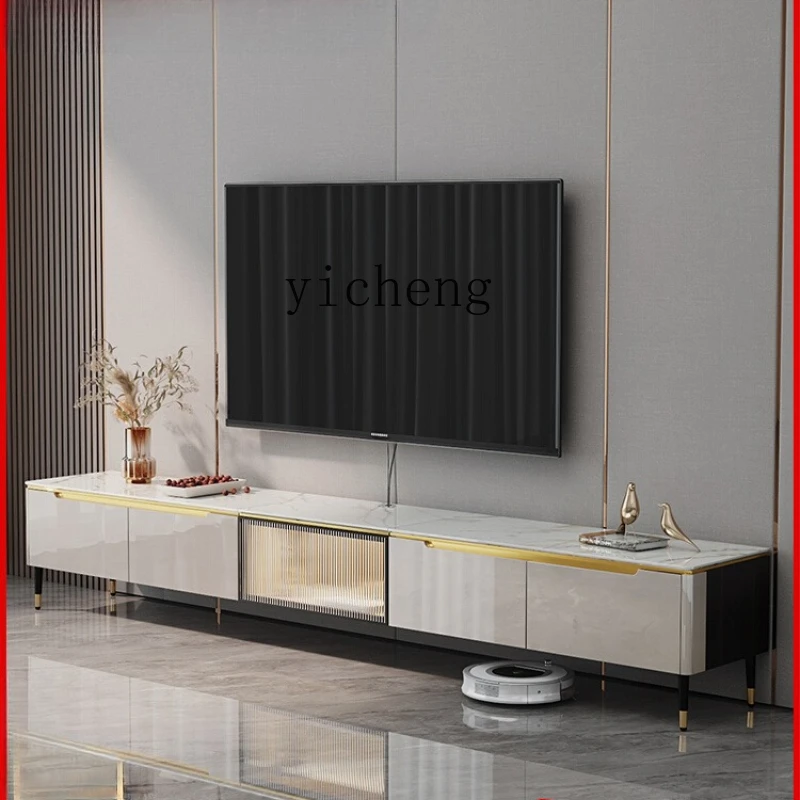 

ZK light luxury high-end rock slab TV cabinet modern simple living room background wall coffee table floor cabinet combination
