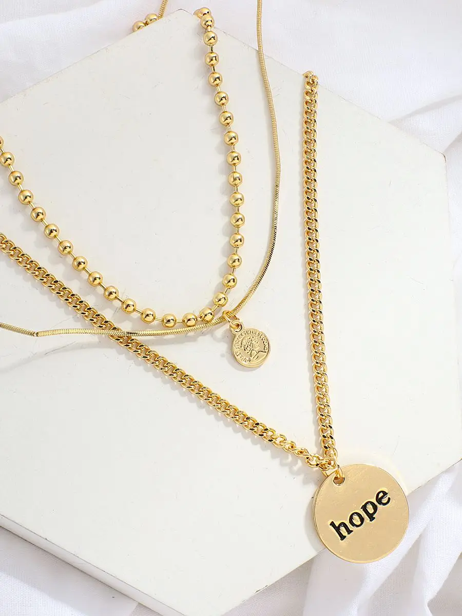 Hip Hop Trendy MultiLayer Chain Gold Color Necklace for Women Hope Round Pendants Necklaces Party Jewelry