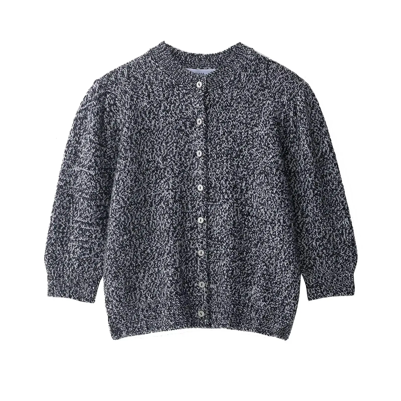 

Новинка 2025 года, женский вязаный шерстяной свитер с объемными рукавами, кардиган с круглым вырезом, однобортный свитер с широкими рукавами, пригородный топ