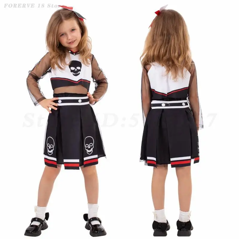 

Kids Girls Cheerleader Stage Performance Costumes Halloween Horror Fancy Dress Children's Day School Creative Party Clothing