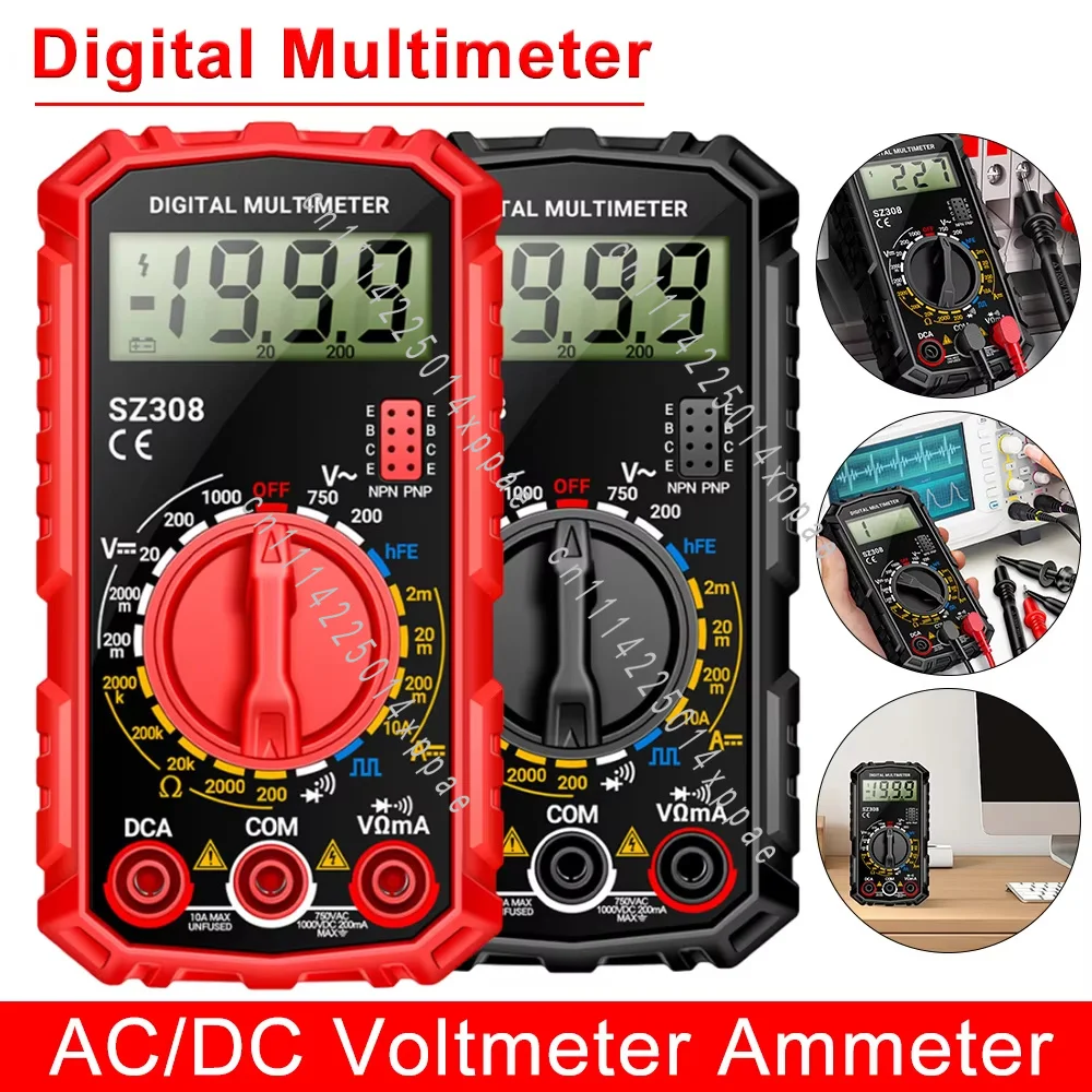 SZ308 Digital Multimeter AC/DC Ammeter Voltage Resistance Meter Electrical Liquid Crystal Backlight Ohmic Square Wave Test