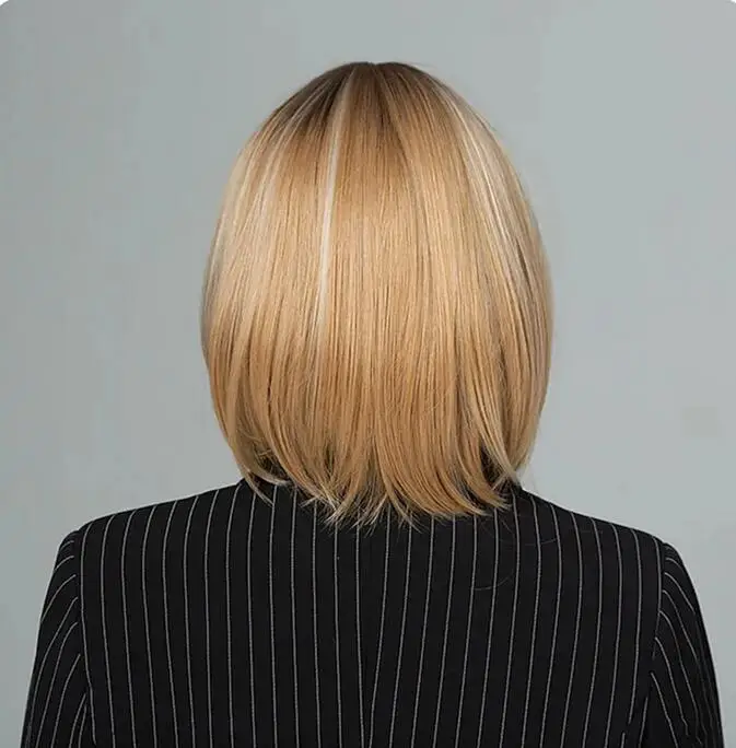 human hair blend Wig Natural Straight Neat Bang Wig Short Light Blonde Hair Women's costume wig